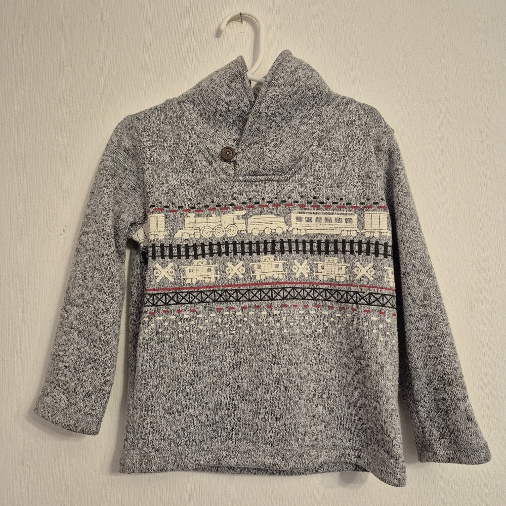Jumping Beans Toddler Boys Gray Train Holiday Christmas Cowlneck Sweater size 3T